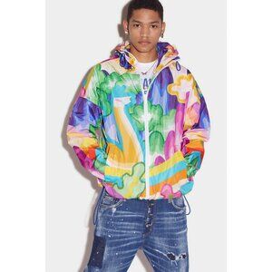 DSQUARED2 Men's Gouache Windbreaker Size XL In Fantasy (damaged)